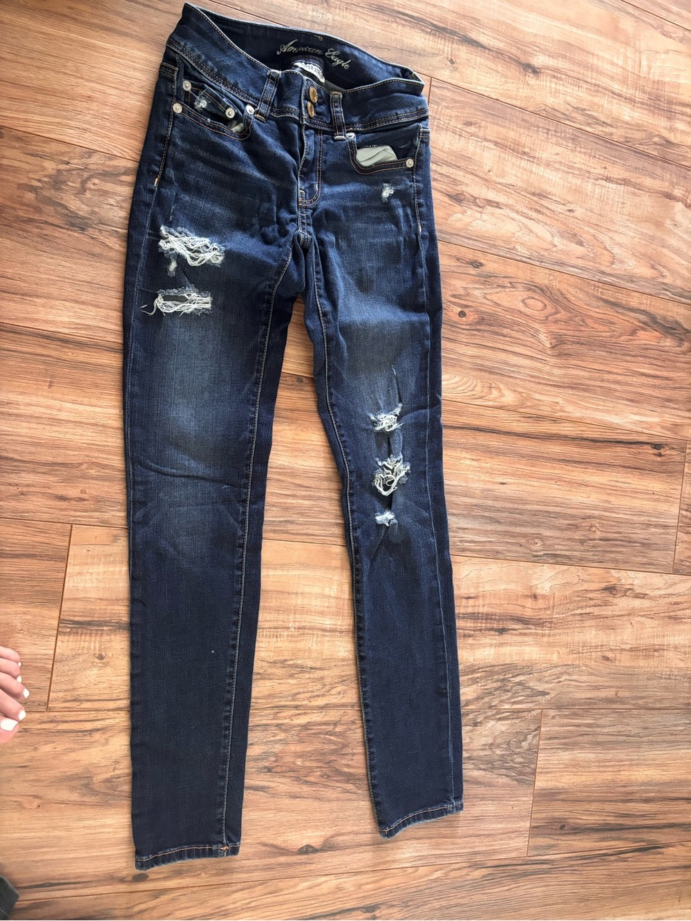 American Eagle Outfitters Dark Blue Ripped Skinny Jeans - Women